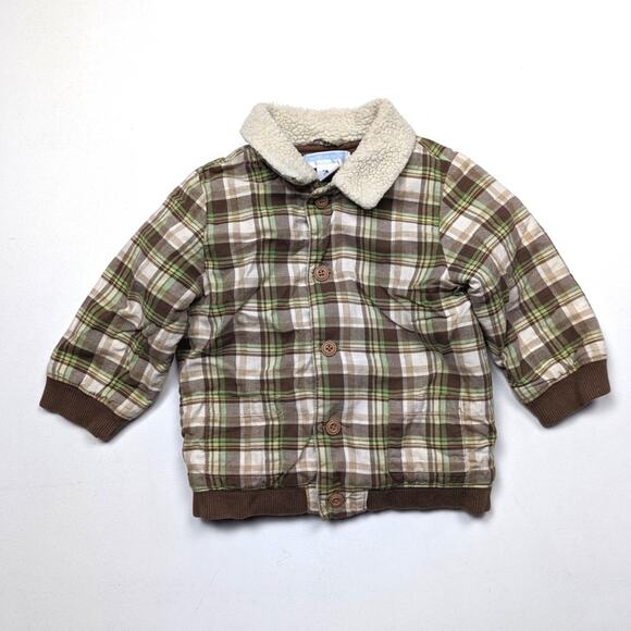 Janie and Jack Jacket Boys Size 12-18m Brown Plaid Sherpa - Picture 1 of 5